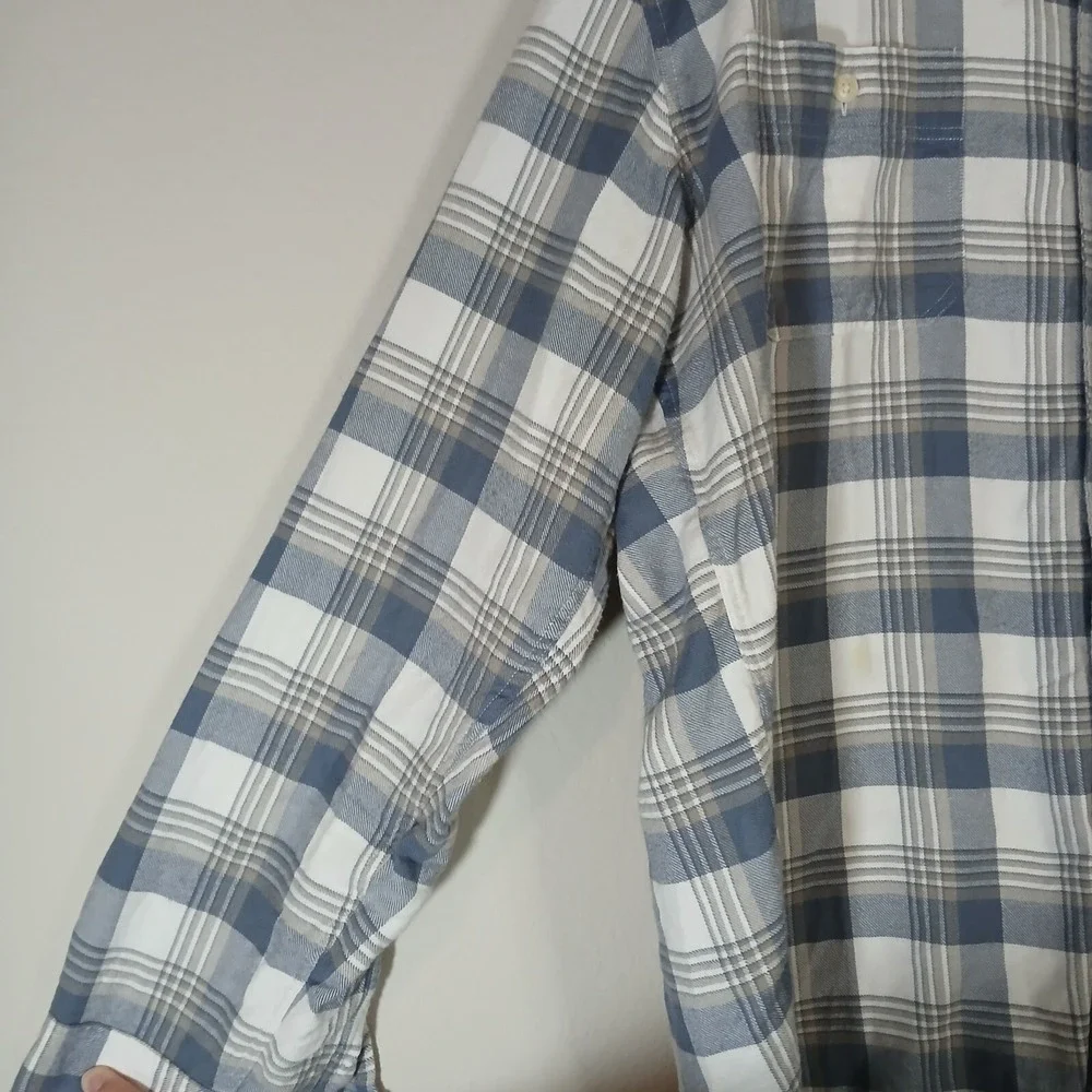 J Crew Button Up Plaid Long Sleeve Flannel Slim Men's Size XL Blue Cotton‎ AA017